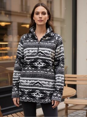 Eddie Bauer Aztec Fleece Pullover Perfect For Winter Fires & Cabin Weekends